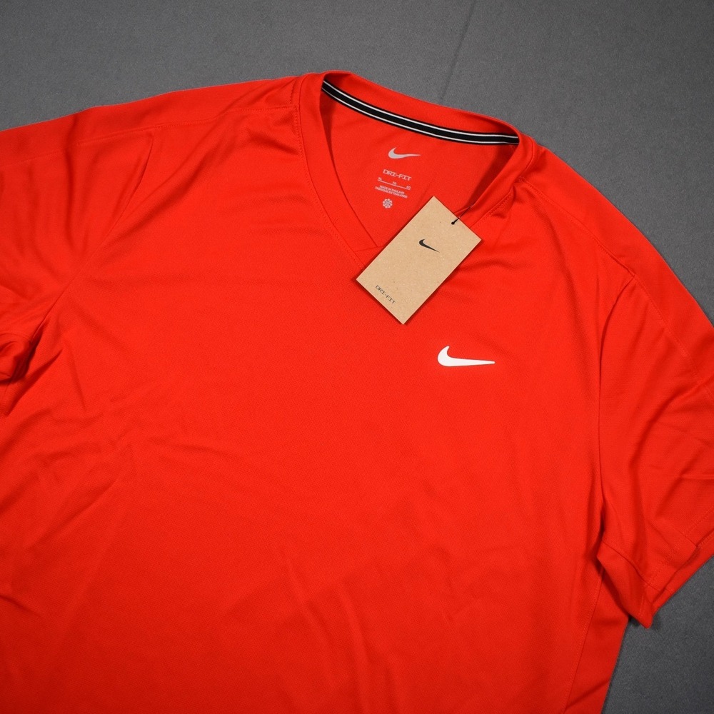 Nike Dri-FIT Tennis Pickleball‎ Top Red Mens Large Rounded Back Hem V Neck